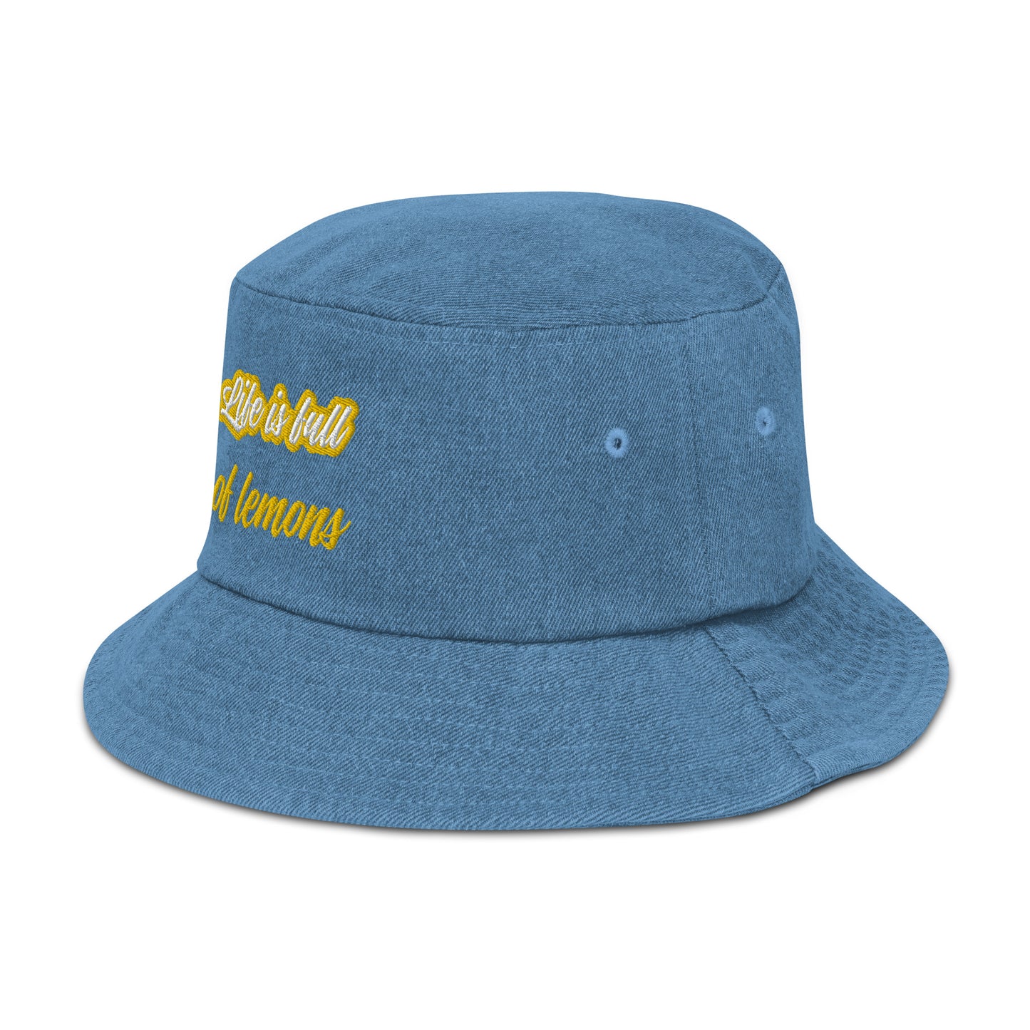 "Life is Full of Lemons" Denim Bucket Hat - Fun & Quirky Embroidered Hat