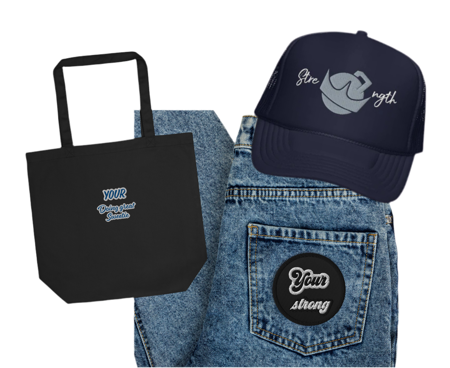 Cutesy Motivational Fitness Bundle - Hat, Bag & Patch