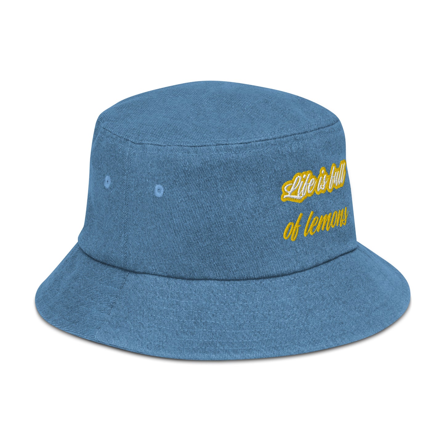 "Life is Full of Lemons" Denim Bucket Hat - Fun & Quirky Embroidered Hat
