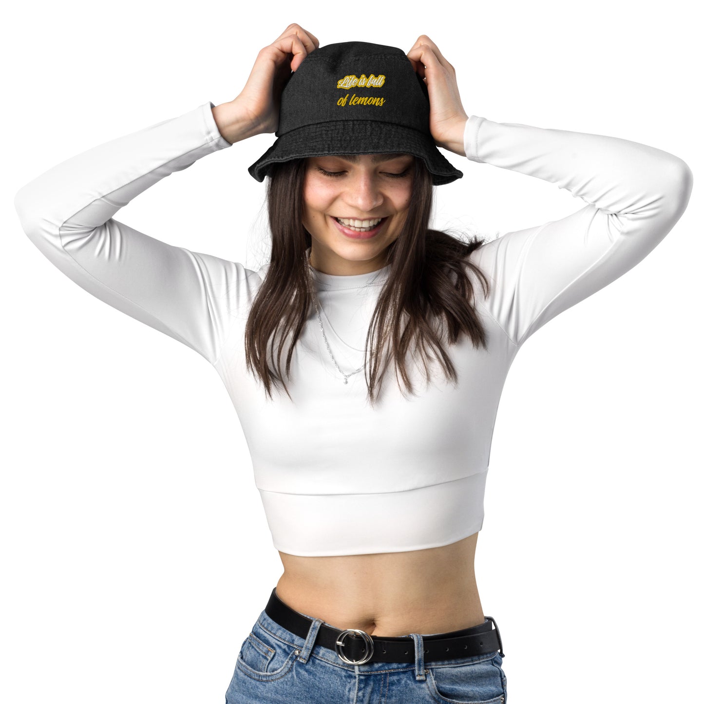 "Life is Full of Lemons" Denim Bucket Hat - Fun & Quirky Embroidered Hat