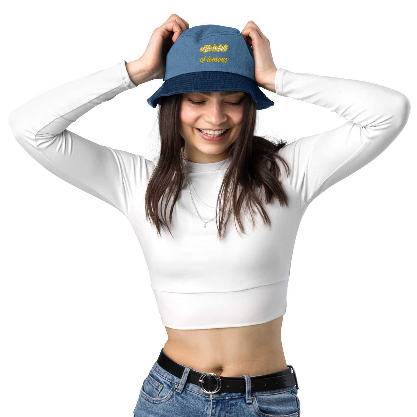 "Life is Full of Lemons" Denim Bucket Hat - Fun & Quirky Embroidered Hat