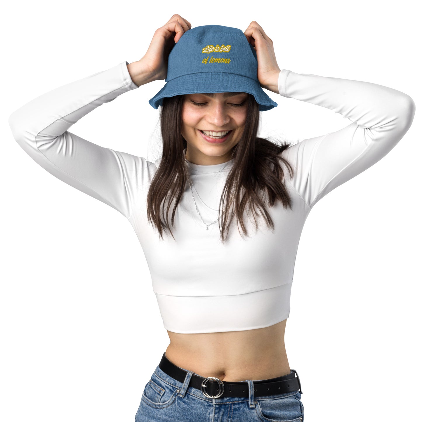 "Life is Full of Lemons" Denim Bucket Hat - Fun & Quirky Embroidered Hat