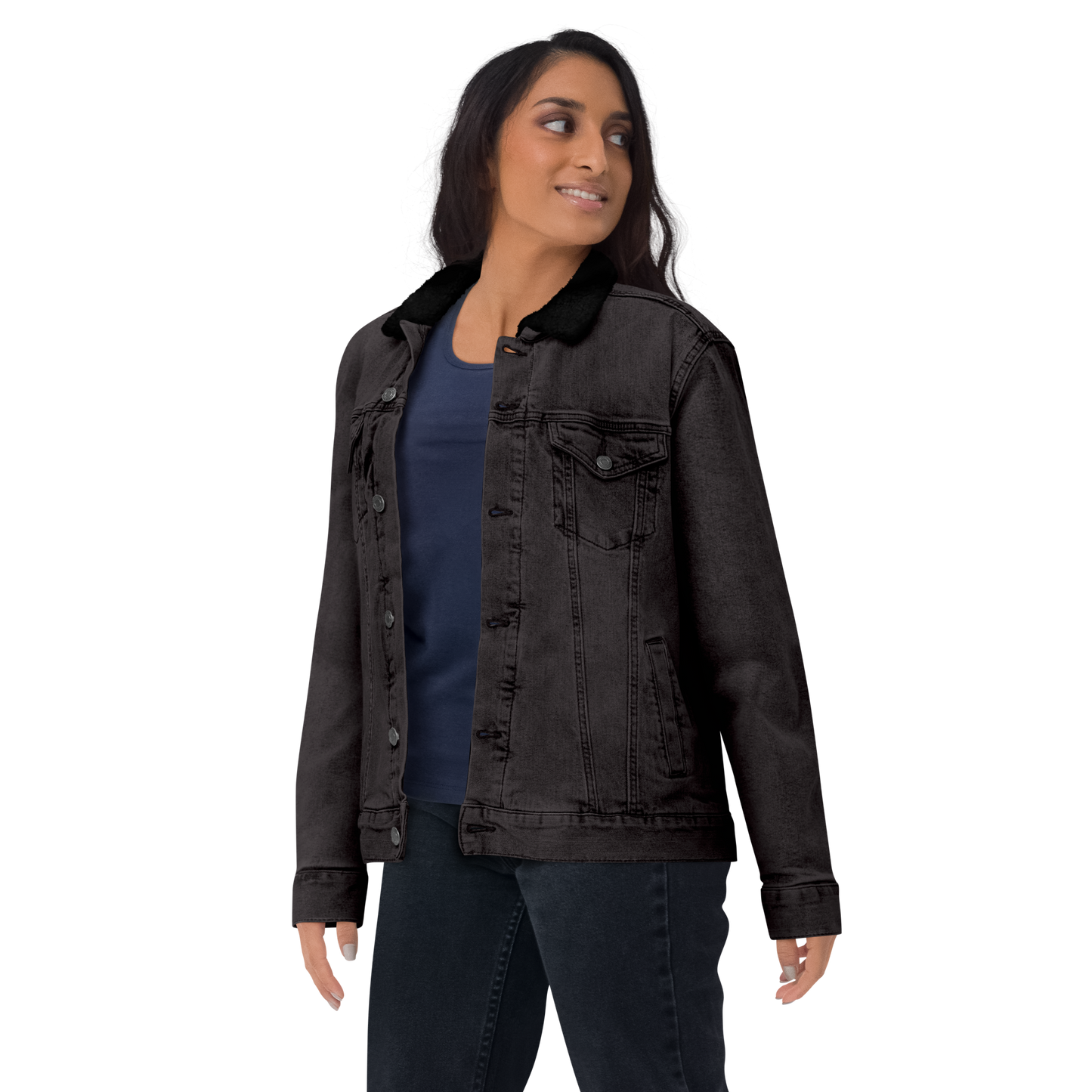"Walking by Faith" Unisex Denim Sherpa Jacket - Stylish & Cozy Embroidered Denim